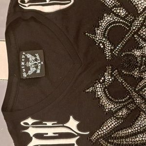 Bulzeye, Size Medium, Black Embelliahed T-Shirt, 19" P2P